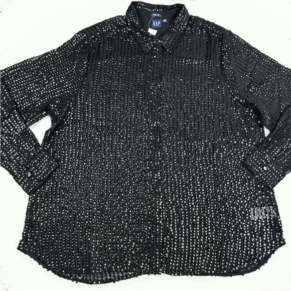GAP black semi sheer sequin shirt XXL NWT - Picture 4 of 13